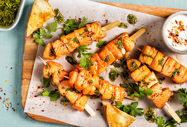 Norwegian Salmon farmed skewers ready to eat